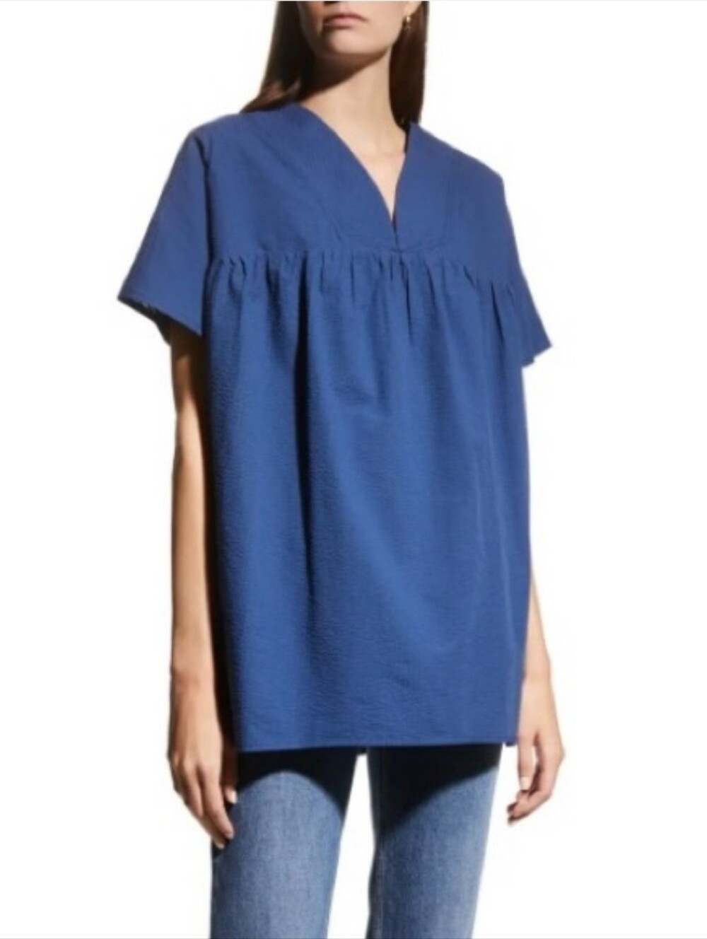 Harshman Sophia Oversized Cotton Blouse Navy Blue Women's Small NWT Lagenlook